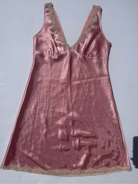 Victoria's Secret Dusty Rose Satin Slip with Cream Lace